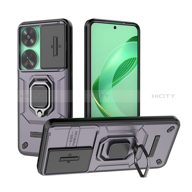 Custodia Silicone e Plastica Opaca Cover con Magnetico Anello Supporto K2C per Huawei Nova 11 SE