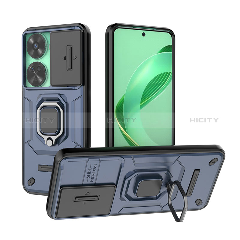 Custodia Silicone e Plastica Opaca Cover con Magnetico Anello Supporto K2C per Huawei Nova 11 SE Blu