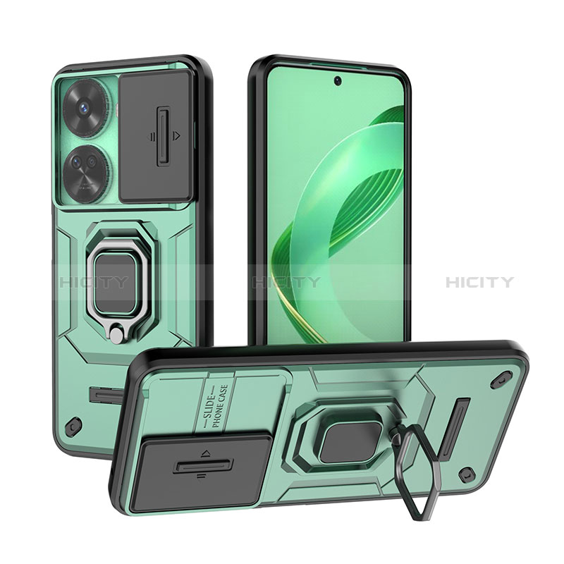 Custodia Silicone e Plastica Opaca Cover con Magnetico Anello Supporto K2C per Huawei Nova 11 SE Verde