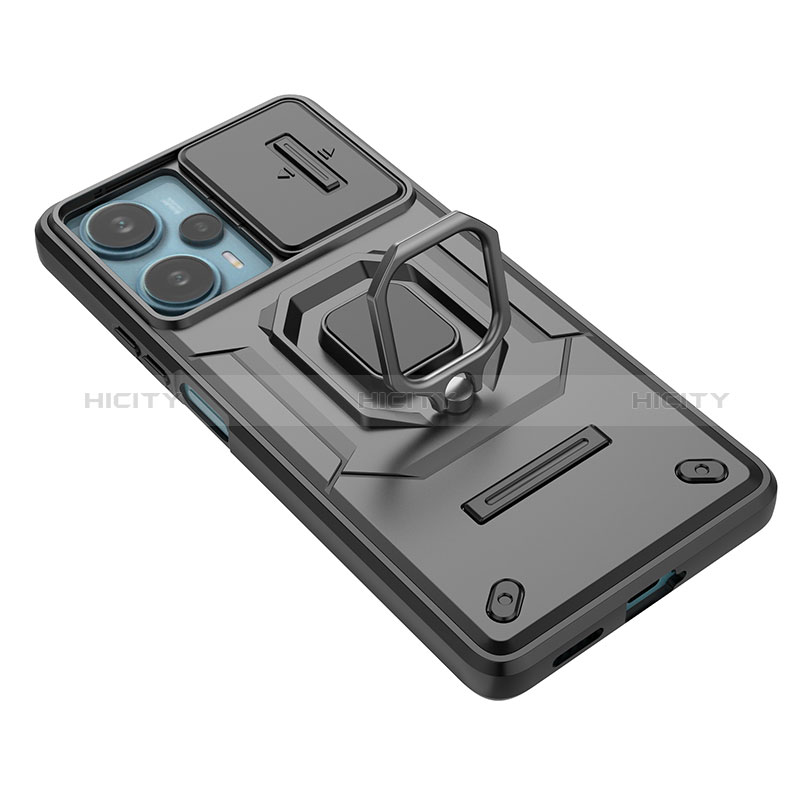 Custodia Silicone e Plastica Opaca Cover con Magnetico Anello Supporto K2C per Xiaomi Poco F5 5G