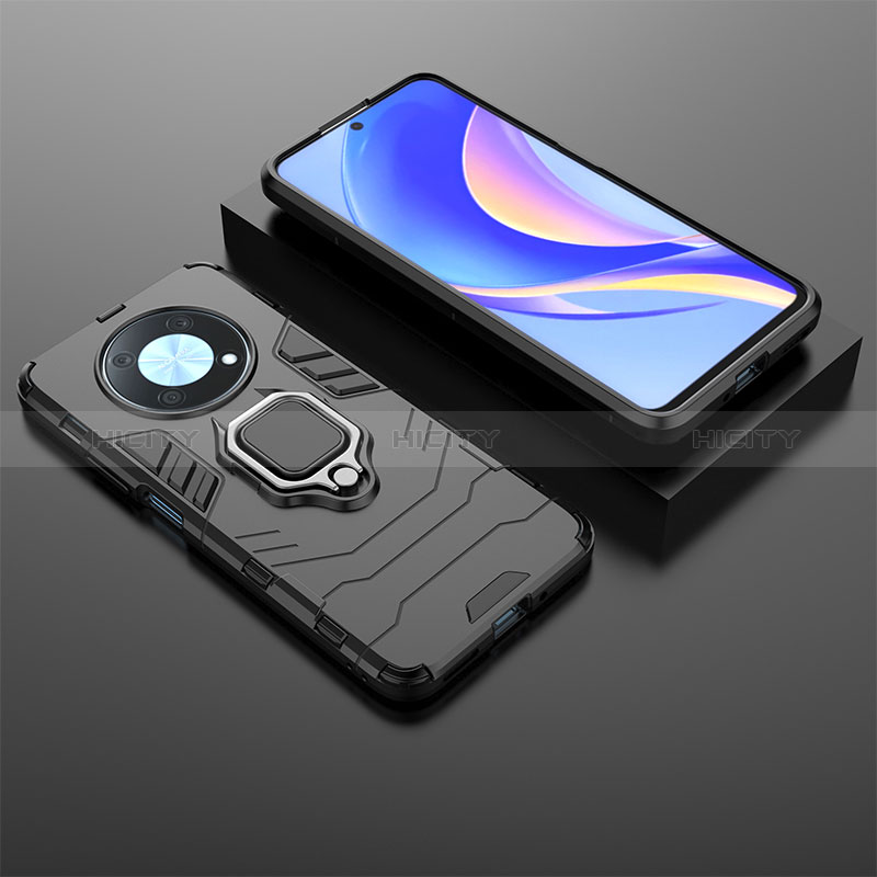 Custodia Silicone e Plastica Opaca Cover con Magnetico Anello Supporto KC1 per Huawei Enjoy 50 Pro Nero