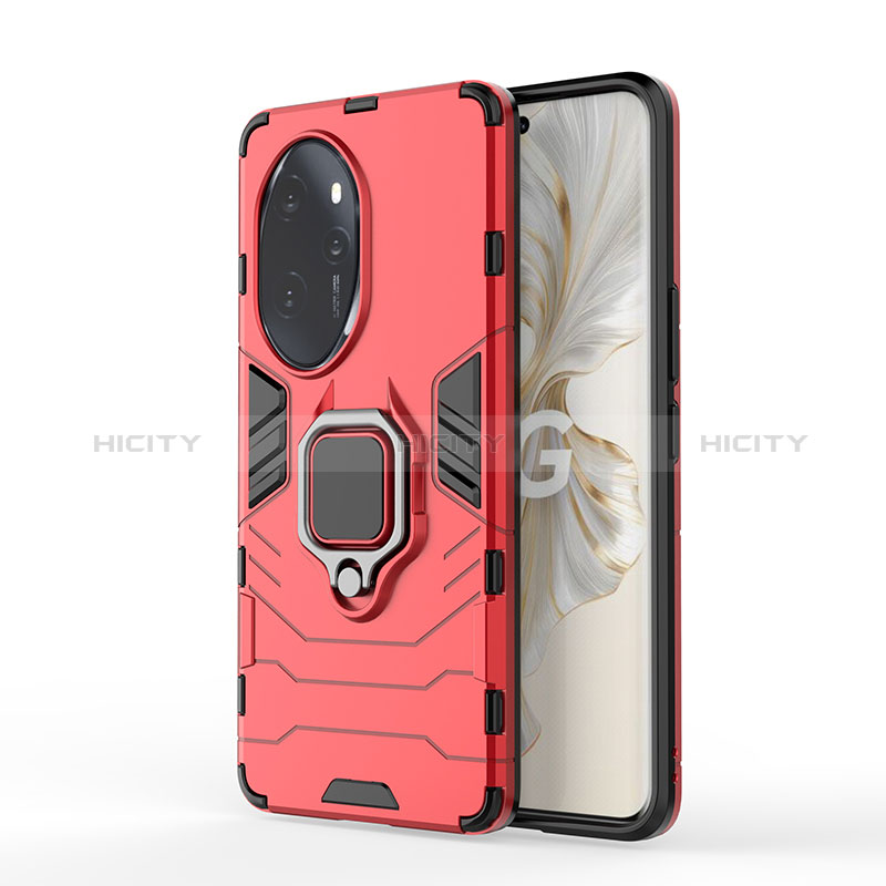 Custodia Silicone e Plastica Opaca Cover con Magnetico Anello Supporto KC1 per Huawei Honor 100 Pro 5G Rosso