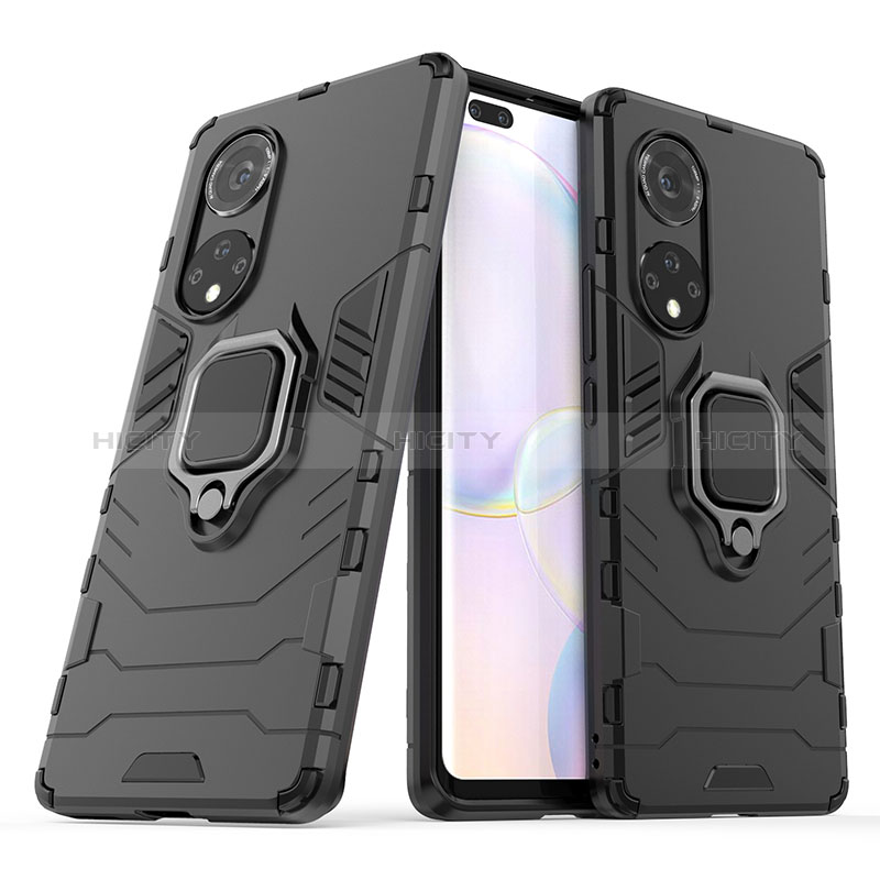 Custodia Silicone e Plastica Opaca Cover con Magnetico Anello Supporto KC1 per Huawei Honor 50 Pro 5G Nero