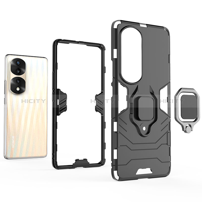 Custodia Silicone e Plastica Opaca Cover con Magnetico Anello Supporto KC1 per Huawei Honor 70 Pro 5G