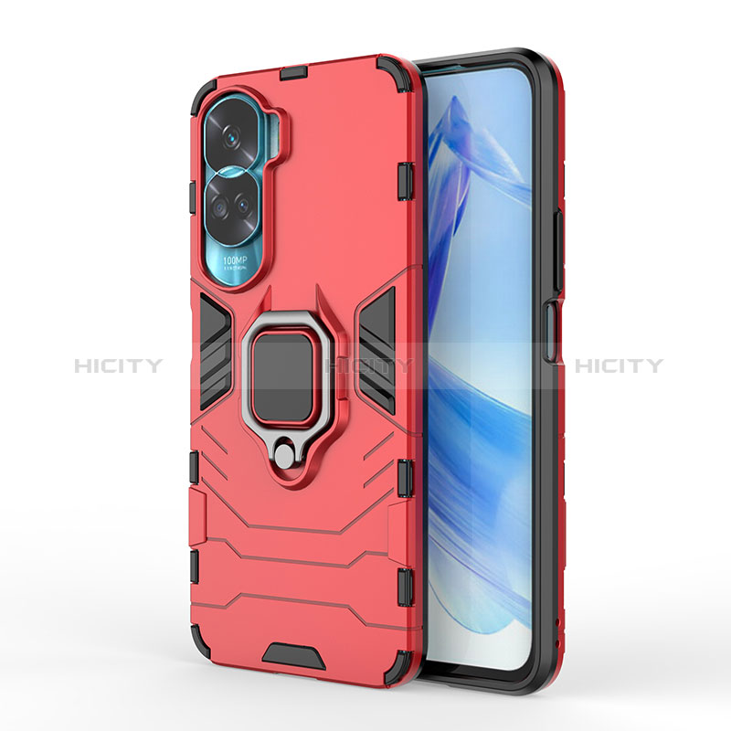 Custodia Silicone e Plastica Opaca Cover con Magnetico Anello Supporto KC1 per Huawei Honor 90 Lite 5G Rosso