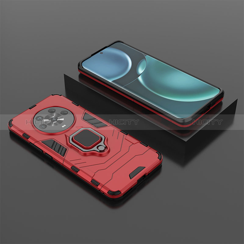 Custodia Silicone e Plastica Opaca Cover con Magnetico Anello Supporto KC1 per Huawei Honor Magic4 5G Rosso