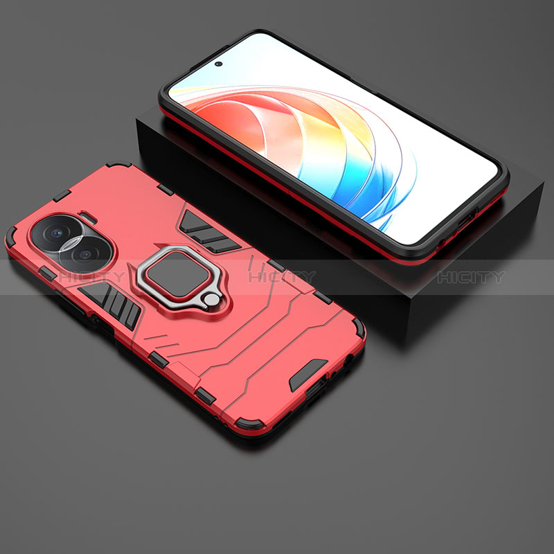 Custodia Silicone e Plastica Opaca Cover con Magnetico Anello Supporto KC1 per Huawei Honor X40i 5G Rosso