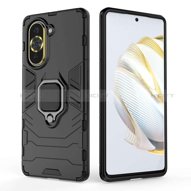 Custodia Silicone e Plastica Opaca Cover con Magnetico Anello Supporto KC1 per Huawei Nova 10