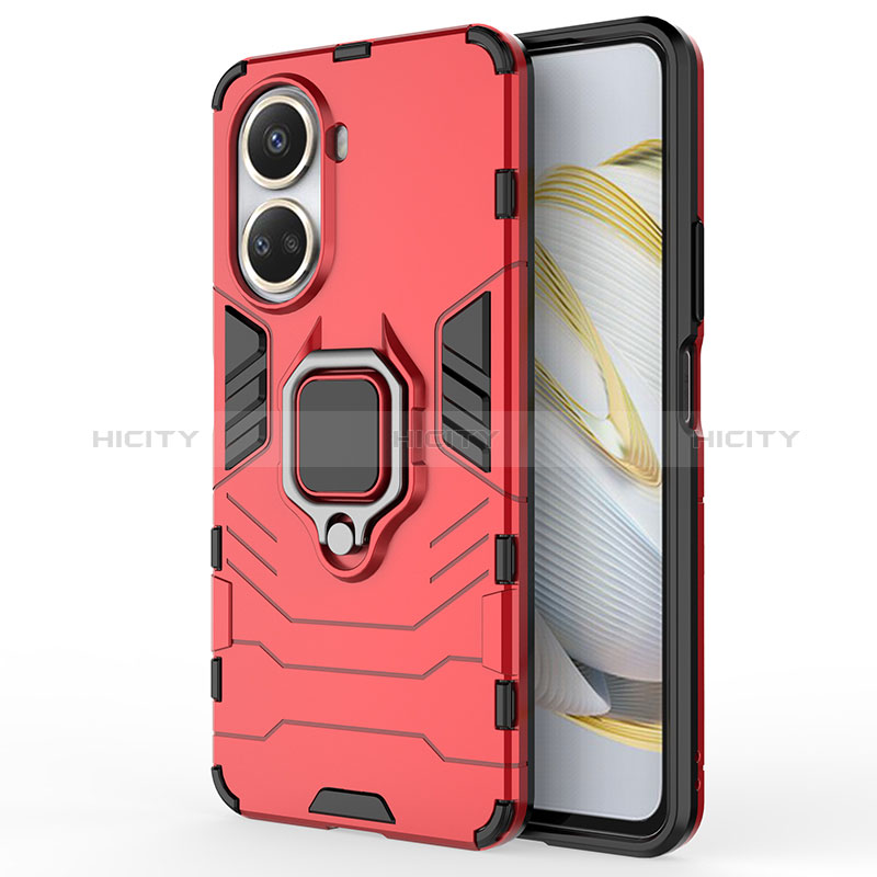 Custodia Silicone e Plastica Opaca Cover con Magnetico Anello Supporto KC1 per Huawei Nova 10 SE Rosso