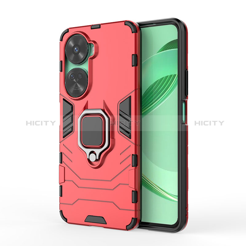 Custodia Silicone e Plastica Opaca Cover con Magnetico Anello Supporto KC1 per Huawei Nova 11 SE Rosso