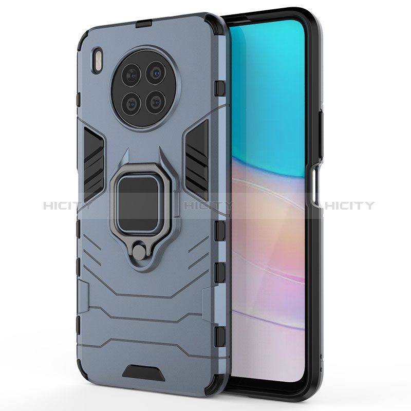 Custodia Silicone e Plastica Opaca Cover con Magnetico Anello Supporto KC1 per Huawei Nova 8i Blu