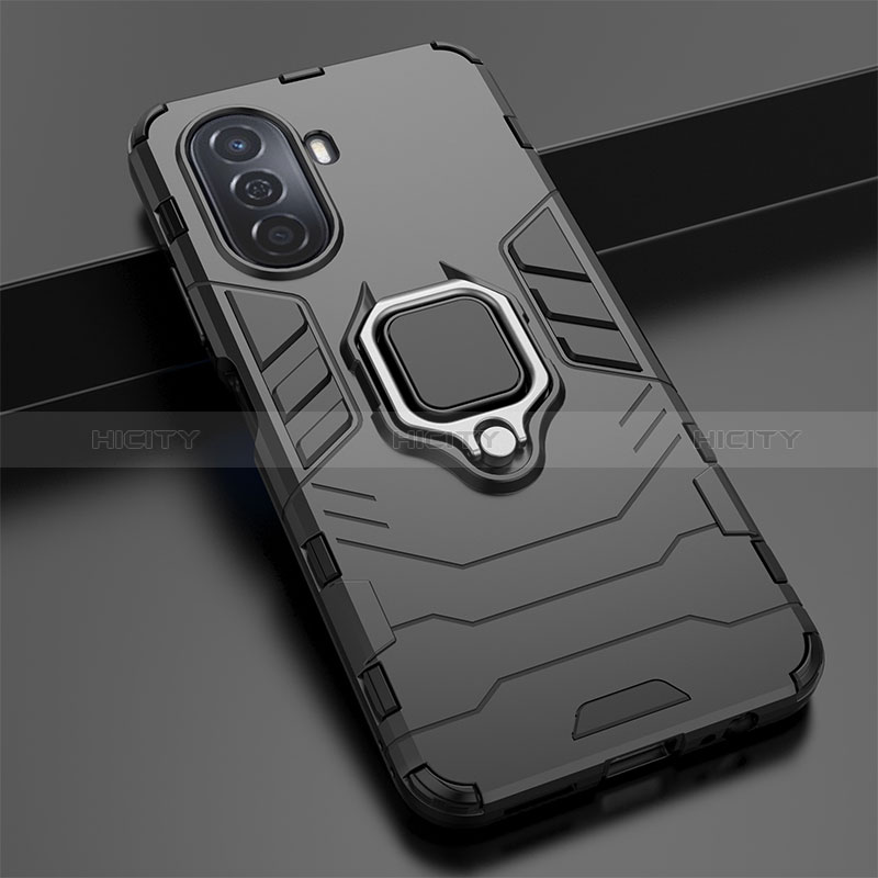 Custodia Silicone e Plastica Opaca Cover con Magnetico Anello Supporto KC1 per Huawei Nova Y70