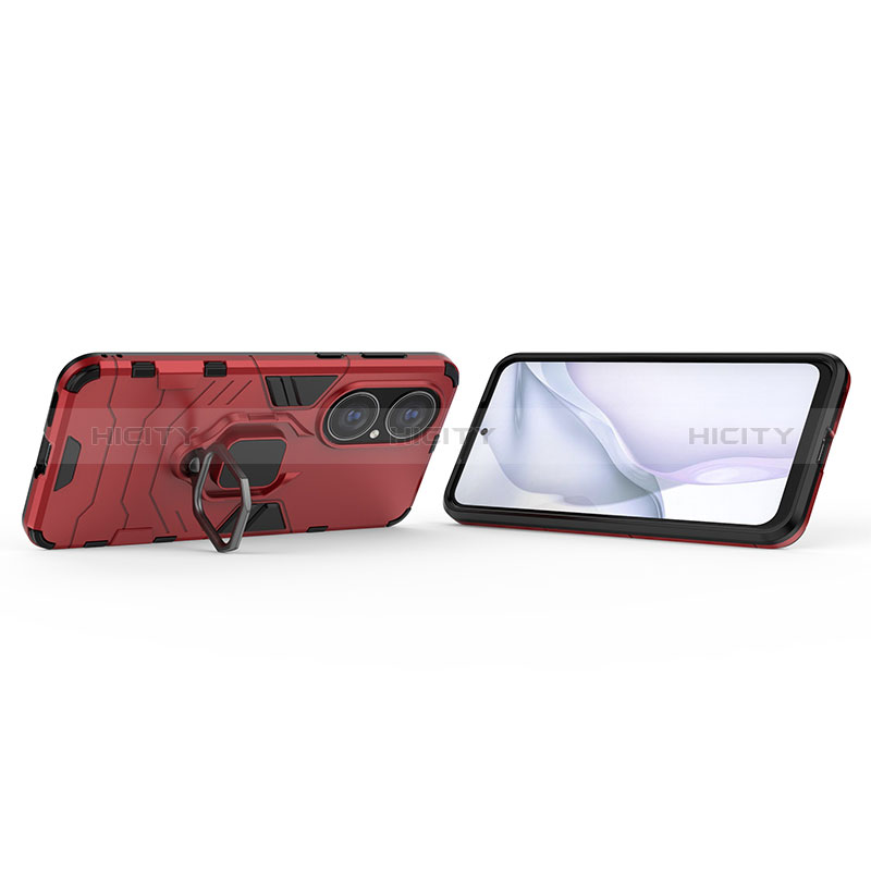 Custodia Silicone e Plastica Opaca Cover con Magnetico Anello Supporto KC1 per Huawei P50 Pro