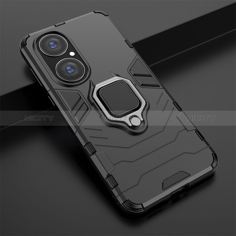 Custodia Silicone e Plastica Opaca Cover con Magnetico Anello Supporto KC1 per Huawei P50 Pro