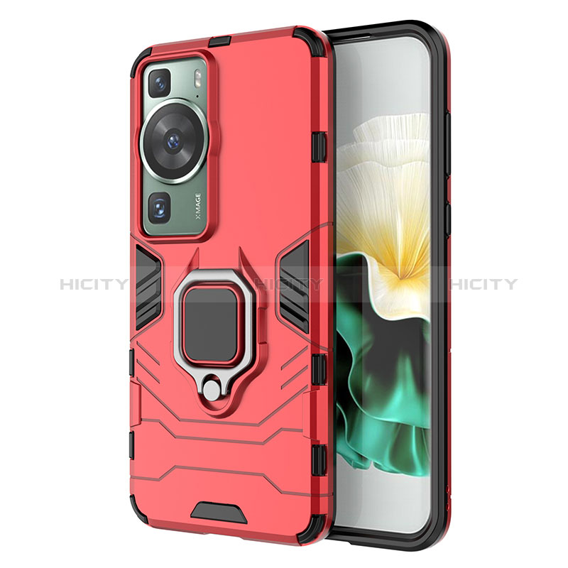 Custodia Silicone e Plastica Opaca Cover con Magnetico Anello Supporto KC1 per Huawei P60 Pro