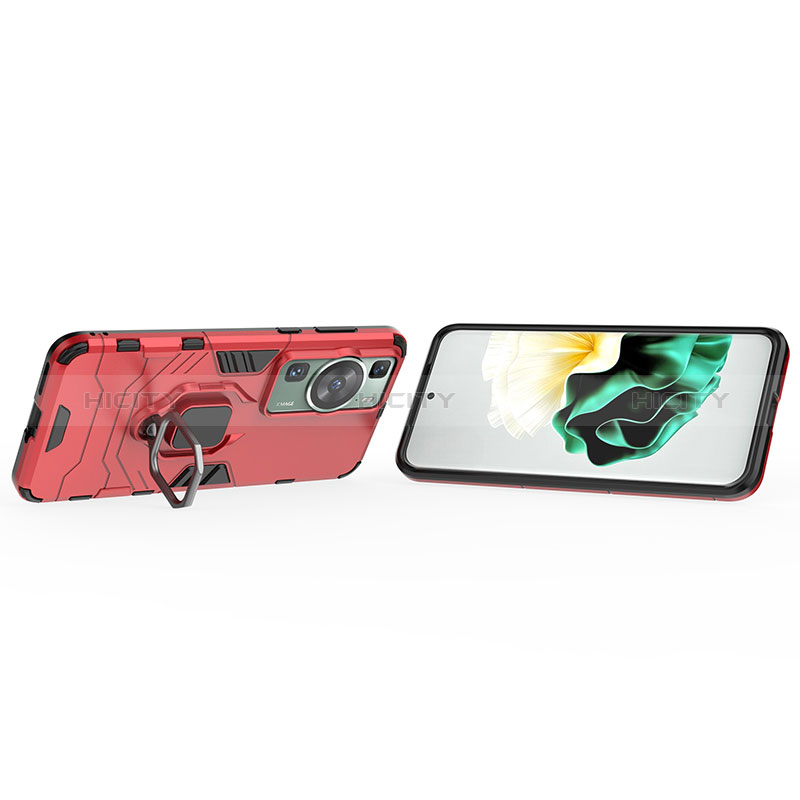 Custodia Silicone e Plastica Opaca Cover con Magnetico Anello Supporto KC1 per Huawei P60 Pro