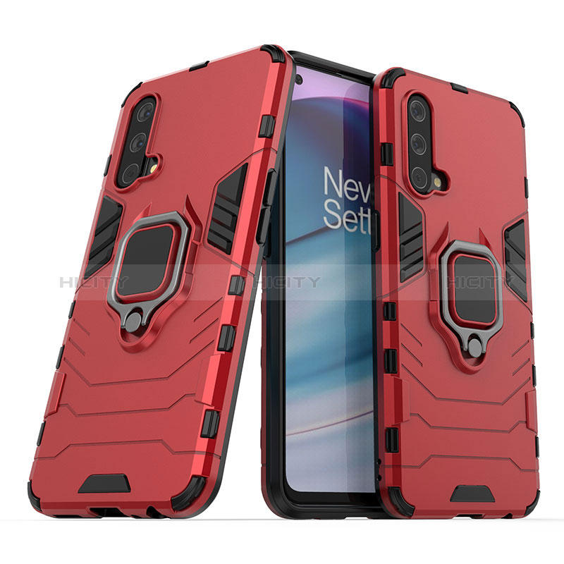 Custodia Silicone e Plastica Opaca Cover con Magnetico Anello Supporto KC1 per OnePlus Nord CE 5G Rosso