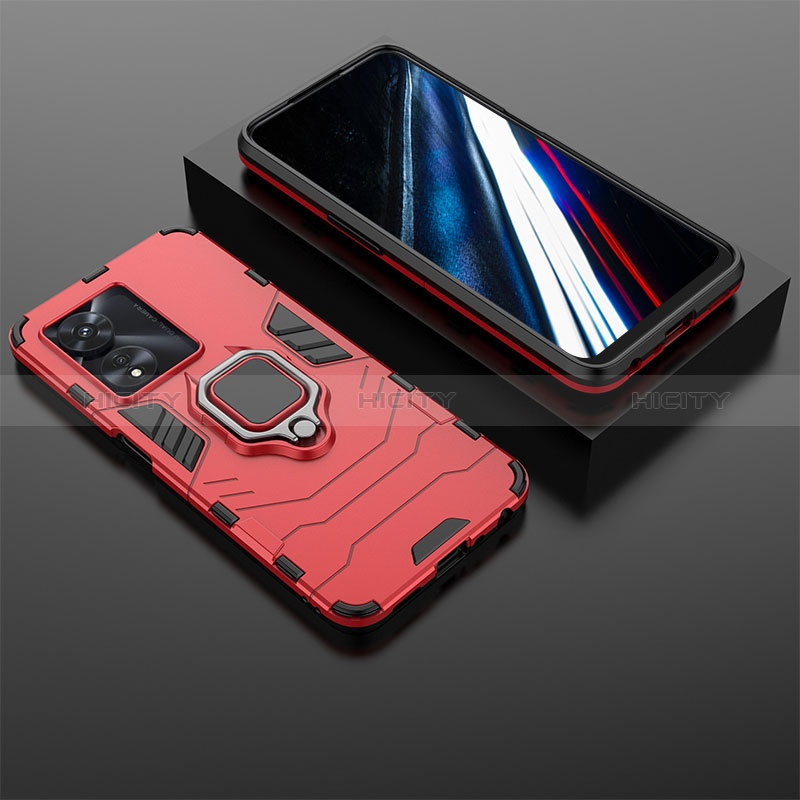 Custodia Silicone e Plastica Opaca Cover con Magnetico Anello Supporto KC1 per Oppo A18 Rosso