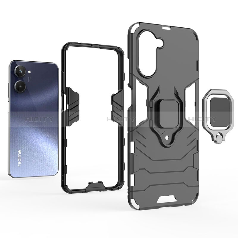 Custodia Silicone e Plastica Opaca Cover con Magnetico Anello Supporto KC1 per Realme 10 4G