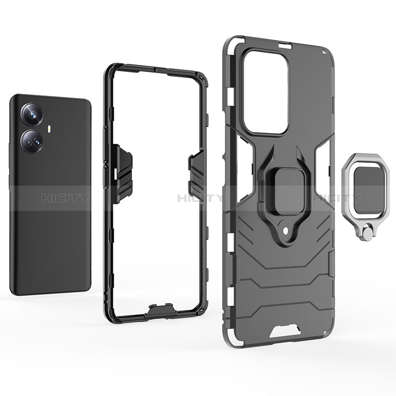 Custodia Silicone e Plastica Opaca Cover con Magnetico Anello Supporto KC1 per Realme 10 Pro+ Plus 5G