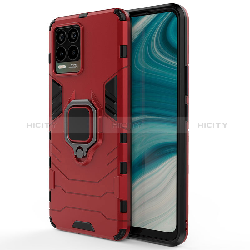 Custodia Silicone e Plastica Opaca Cover con Magnetico Anello Supporto KC1 per Realme 8 Pro Rosso