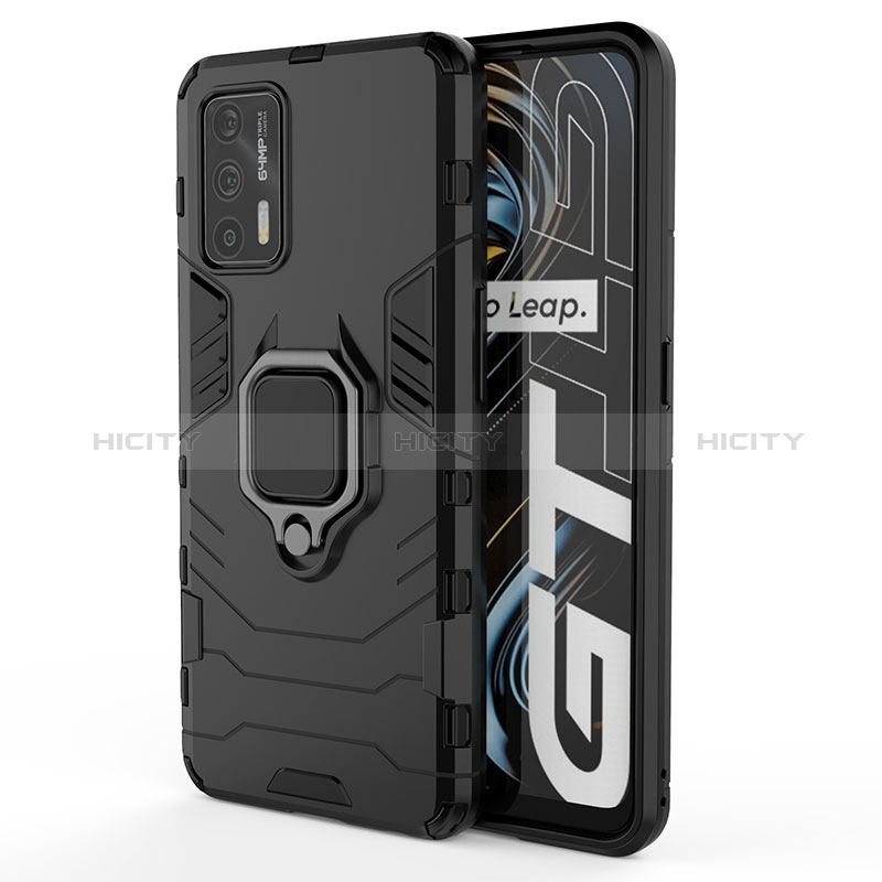 Custodia Silicone e Plastica Opaca Cover con Magnetico Anello Supporto KC1 per Realme GT Neo 5G Nero