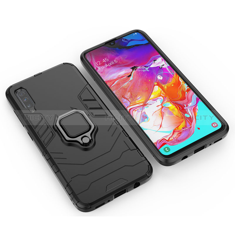 Custodia Silicone e Plastica Opaca Cover con Magnetico Anello Supporto KC1 per Samsung Galaxy A70 Nero