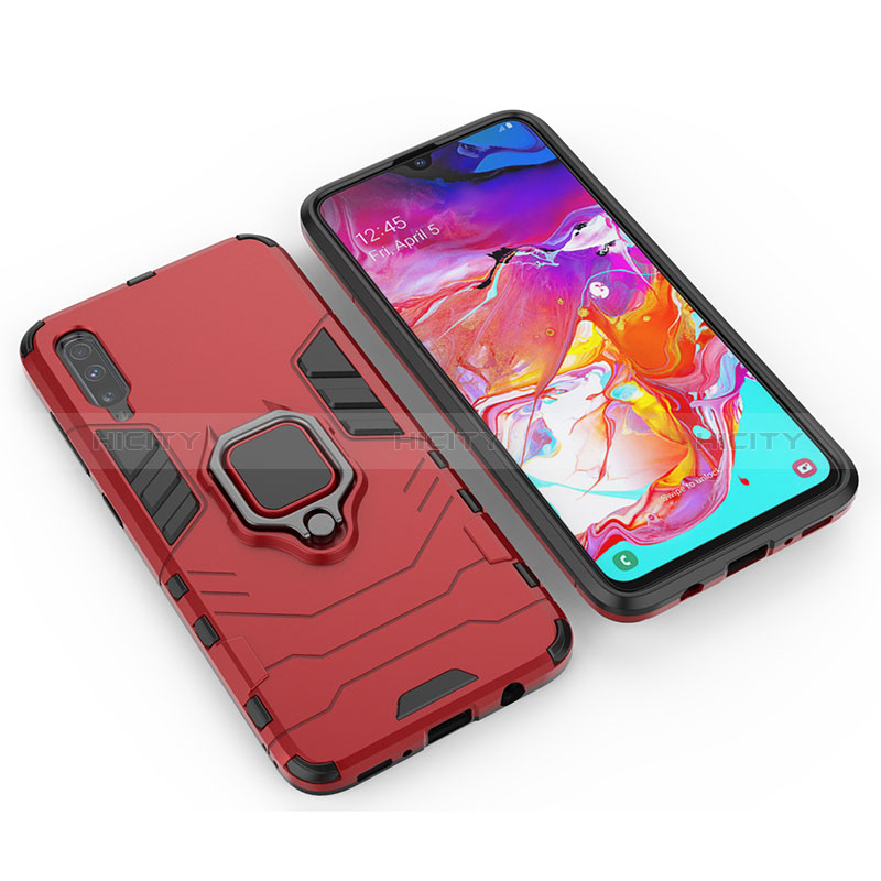 Custodia Silicone e Plastica Opaca Cover con Magnetico Anello Supporto KC1 per Samsung Galaxy A70 Rosso