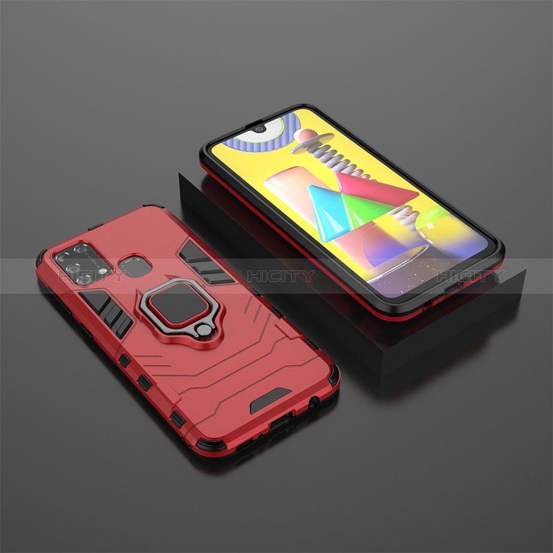 Custodia Silicone e Plastica Opaca Cover con Magnetico Anello Supporto KC1 per Samsung Galaxy M21s Rosso