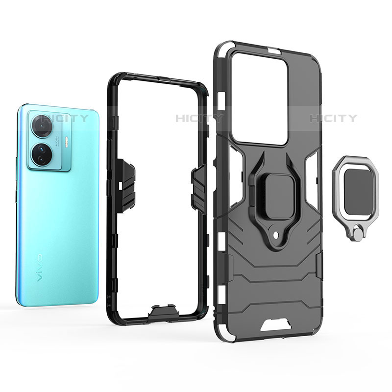 Custodia Silicone e Plastica Opaca Cover con Magnetico Anello Supporto KC1 per Vivo iQOO Z6 Pro 5G