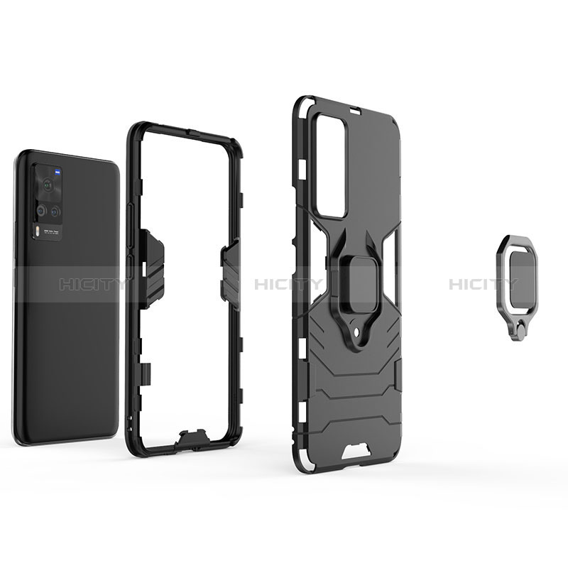 Custodia Silicone e Plastica Opaca Cover con Magnetico Anello Supporto KC1 per Vivo X60 Pro 5G