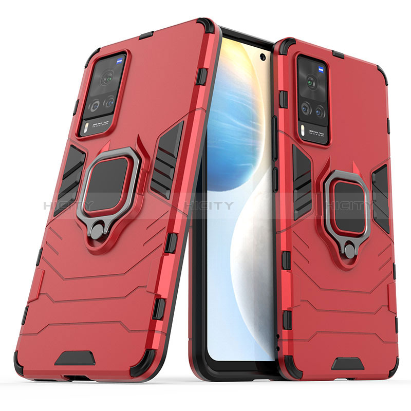 Custodia Silicone e Plastica Opaca Cover con Magnetico Anello Supporto KC1 per Vivo X60 Pro 5G Rosso