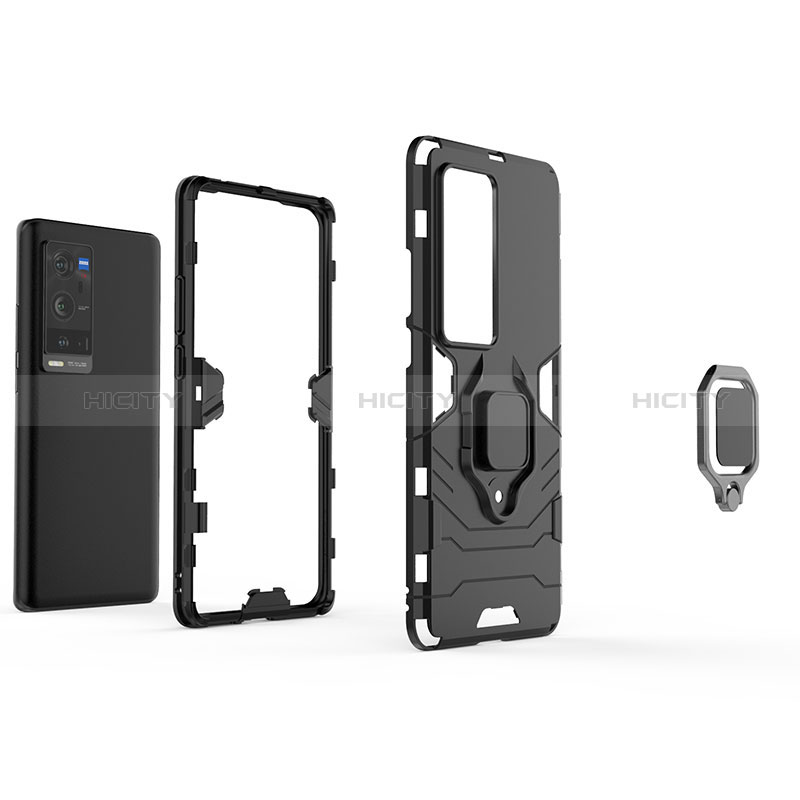 Custodia Silicone e Plastica Opaca Cover con Magnetico Anello Supporto KC1 per Vivo X60 Pro+ Plus 5G