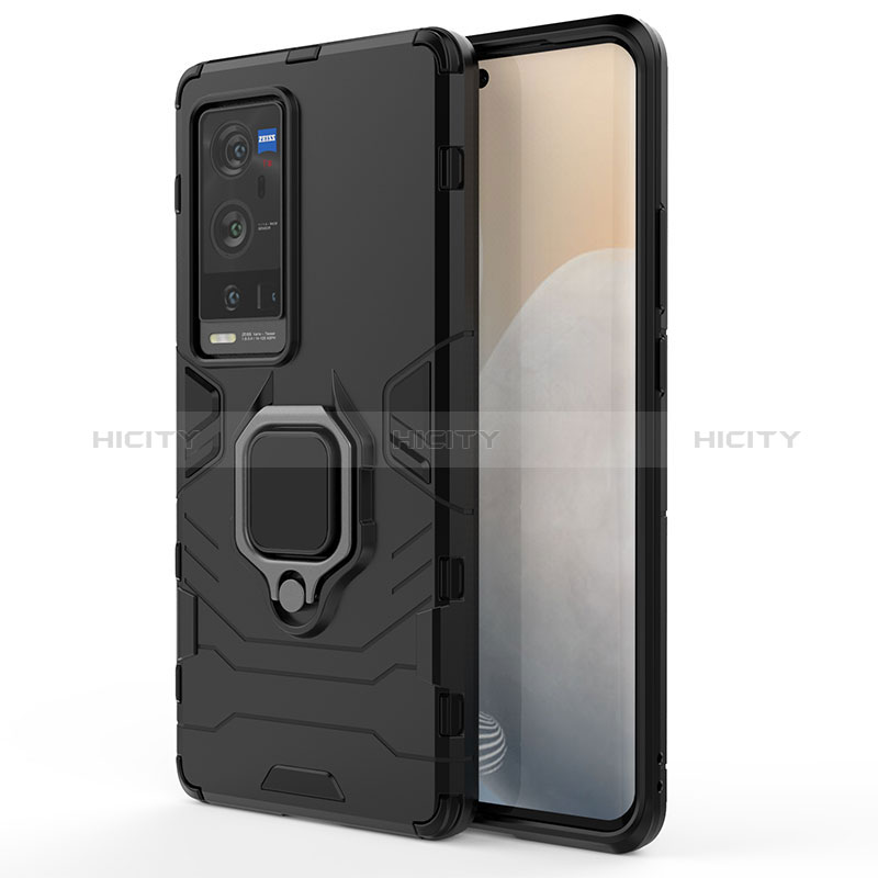 Custodia Silicone e Plastica Opaca Cover con Magnetico Anello Supporto KC1 per Vivo X60 Pro+ Plus 5G Nero