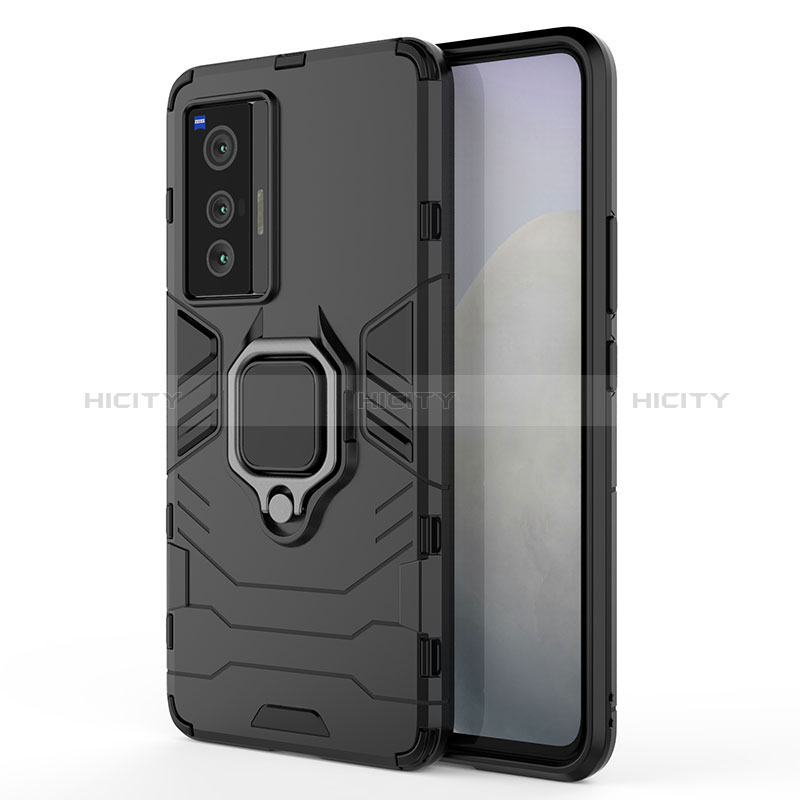 Custodia Silicone e Plastica Opaca Cover con Magnetico Anello Supporto KC1 per Vivo X70 5G Nero