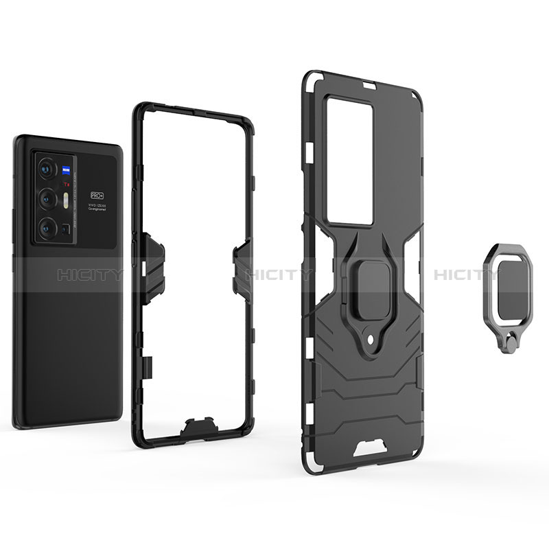 Custodia Silicone e Plastica Opaca Cover con Magnetico Anello Supporto KC1 per Vivo X70 Pro+ Plus 5G