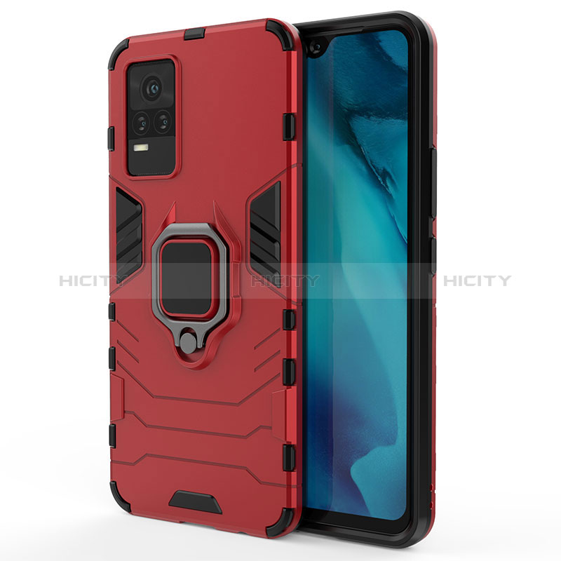 Custodia Silicone e Plastica Opaca Cover con Magnetico Anello Supporto KC1 per Vivo Y73 (2021) Rosso