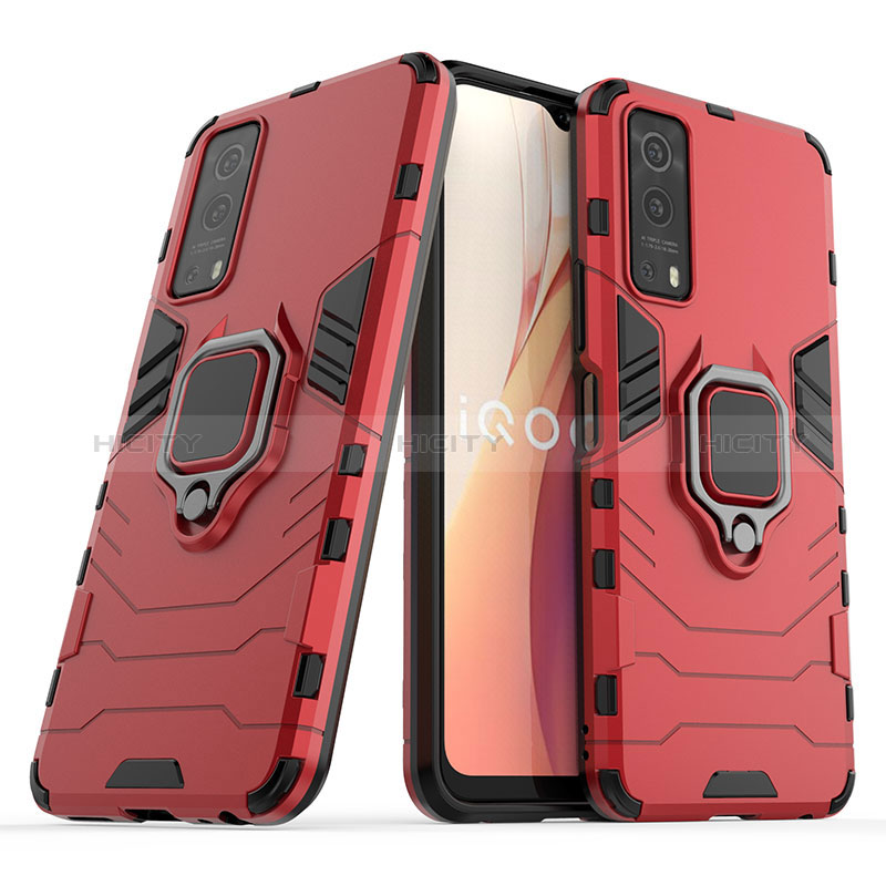 Custodia Silicone e Plastica Opaca Cover con Magnetico Anello Supporto KC1 per Vivo Y75s 5G Rosso