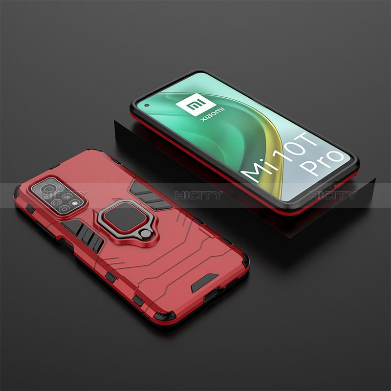 Custodia Silicone e Plastica Opaca Cover con Magnetico Anello Supporto KC1 per Xiaomi Mi 10T 5G Rosso