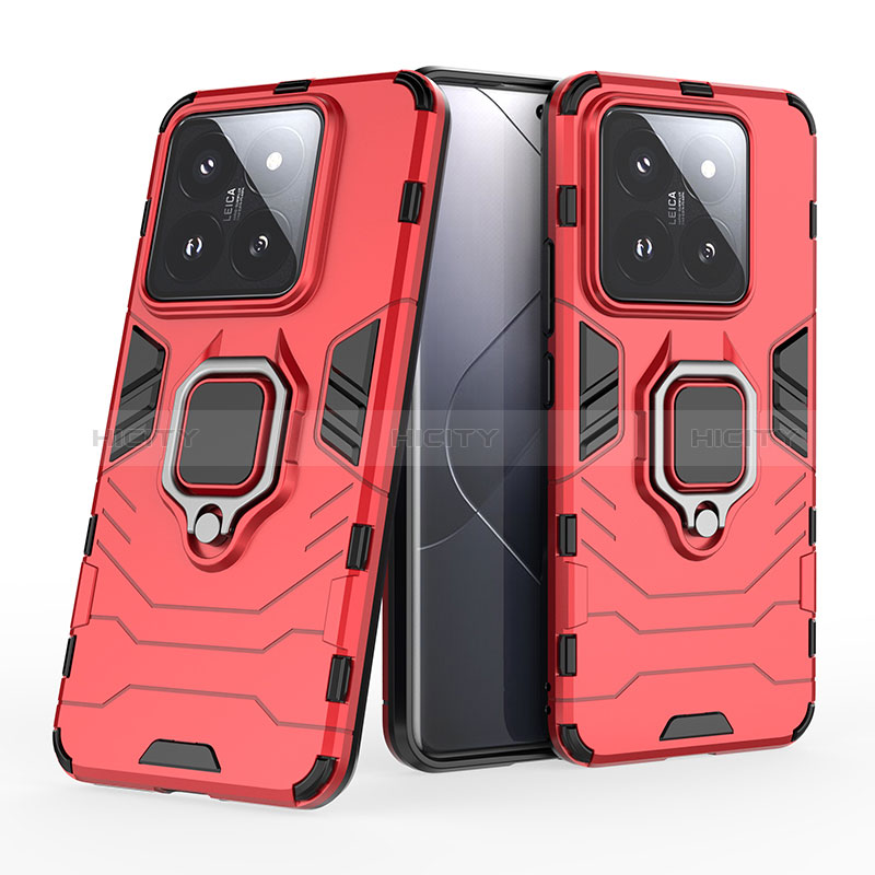 Custodia Silicone e Plastica Opaca Cover con Magnetico Anello Supporto KC1 per Xiaomi Mi 14 5G Rosso