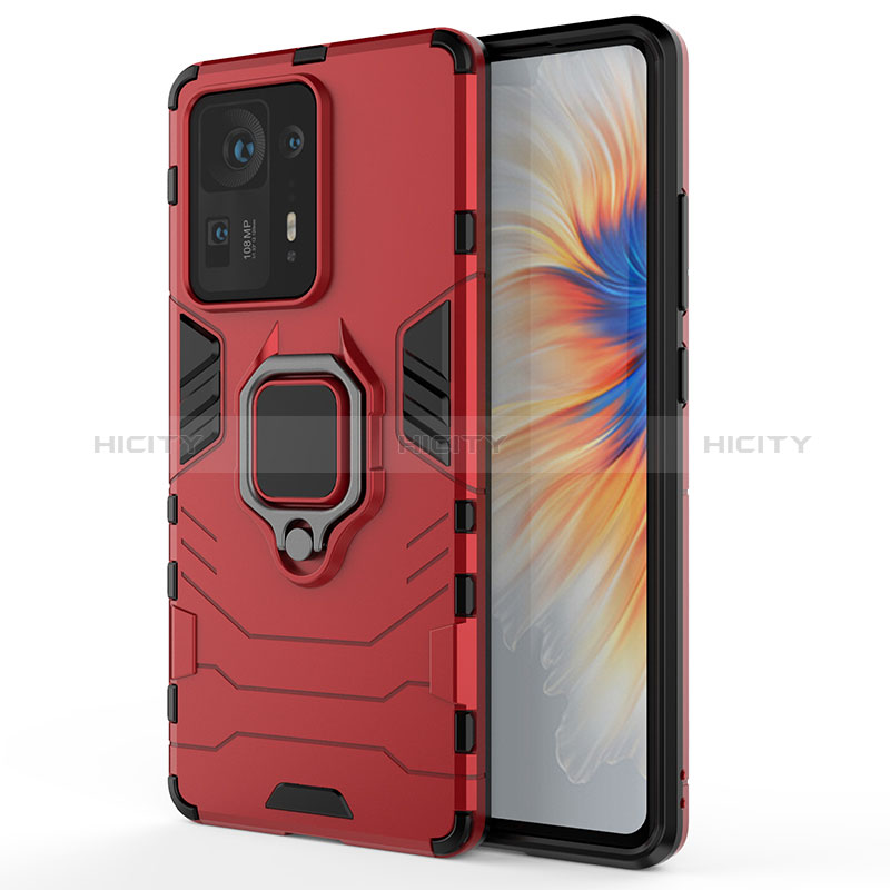 Custodia Silicone e Plastica Opaca Cover con Magnetico Anello Supporto KC1 per Xiaomi Mi Mix 4 5G Rosso