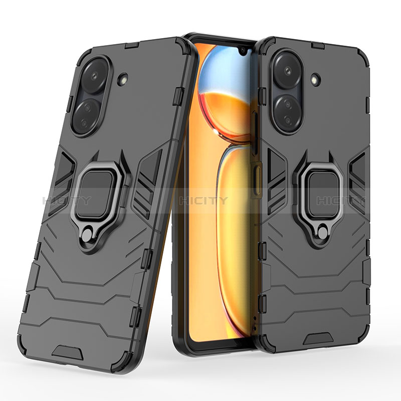 Custodia Silicone e Plastica Opaca Cover con Magnetico Anello Supporto KC1 per Xiaomi Poco C65