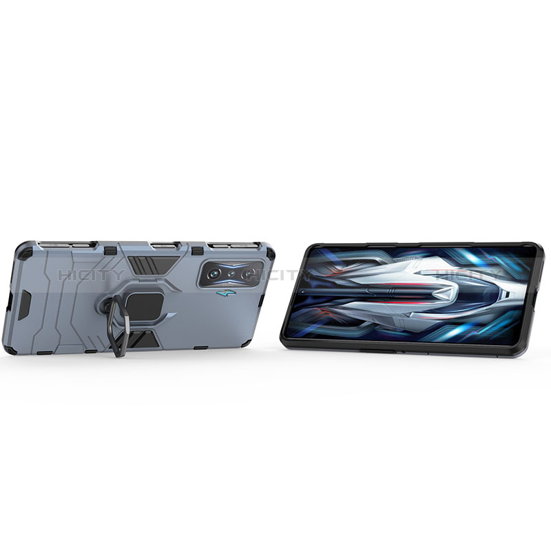 Custodia Silicone e Plastica Opaca Cover con Magnetico Anello Supporto KC1 per Xiaomi Poco F4 GT 5G