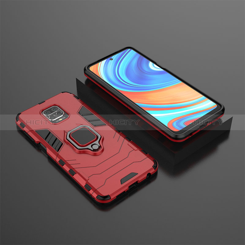 Custodia Silicone e Plastica Opaca Cover con Magnetico Anello Supporto KC1 per Xiaomi Poco M2 Pro Rosso