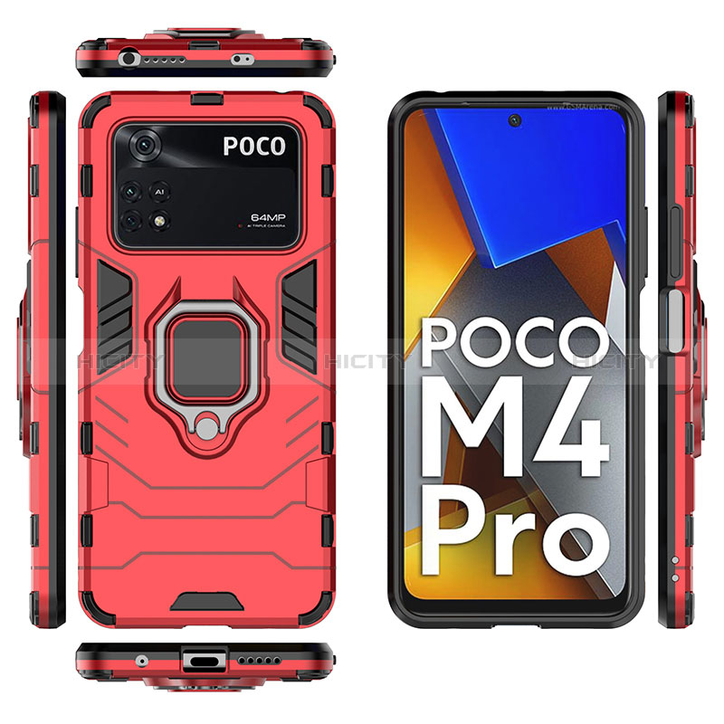 Custodia Silicone e Plastica Opaca Cover con Magnetico Anello Supporto KC1 per Xiaomi Poco M4 Pro 4G