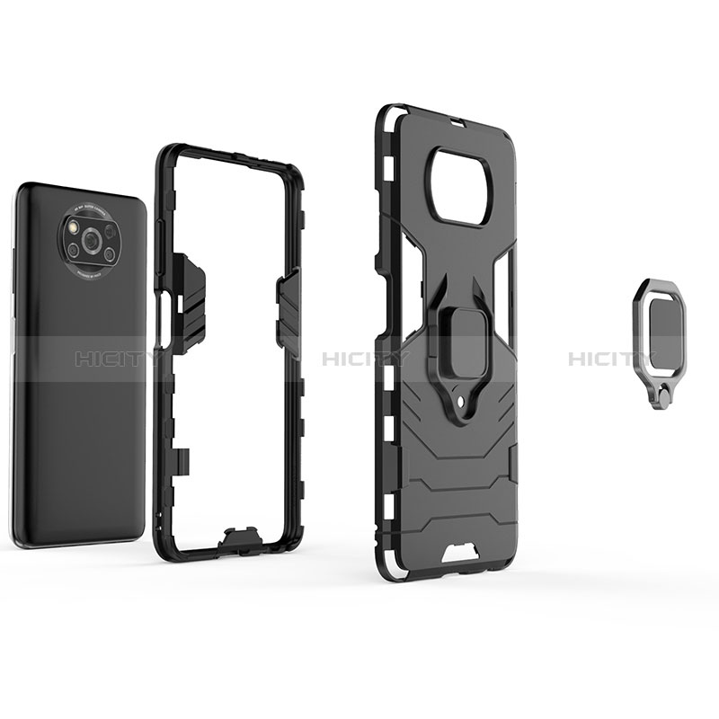 Custodia Silicone e Plastica Opaca Cover con Magnetico Anello Supporto KC1 per Xiaomi Poco X3 NFC