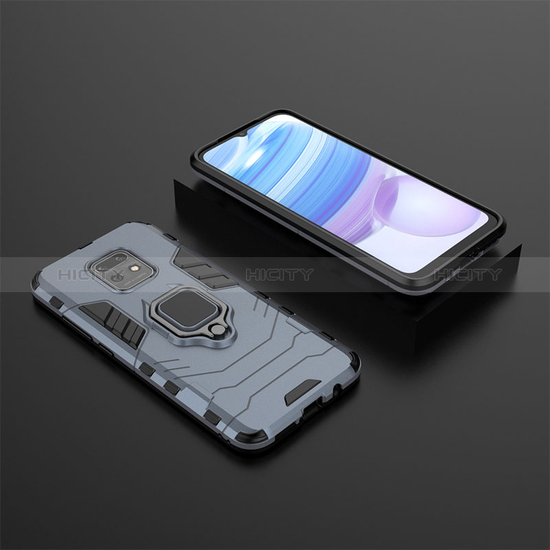 Custodia Silicone e Plastica Opaca Cover con Magnetico Anello Supporto KC1 per Xiaomi Redmi 10X 5G Blu