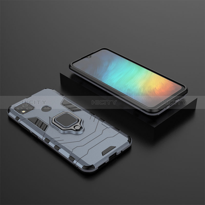 Custodia Silicone e Plastica Opaca Cover con Magnetico Anello Supporto KC1 per Xiaomi Redmi 9 Activ Blu