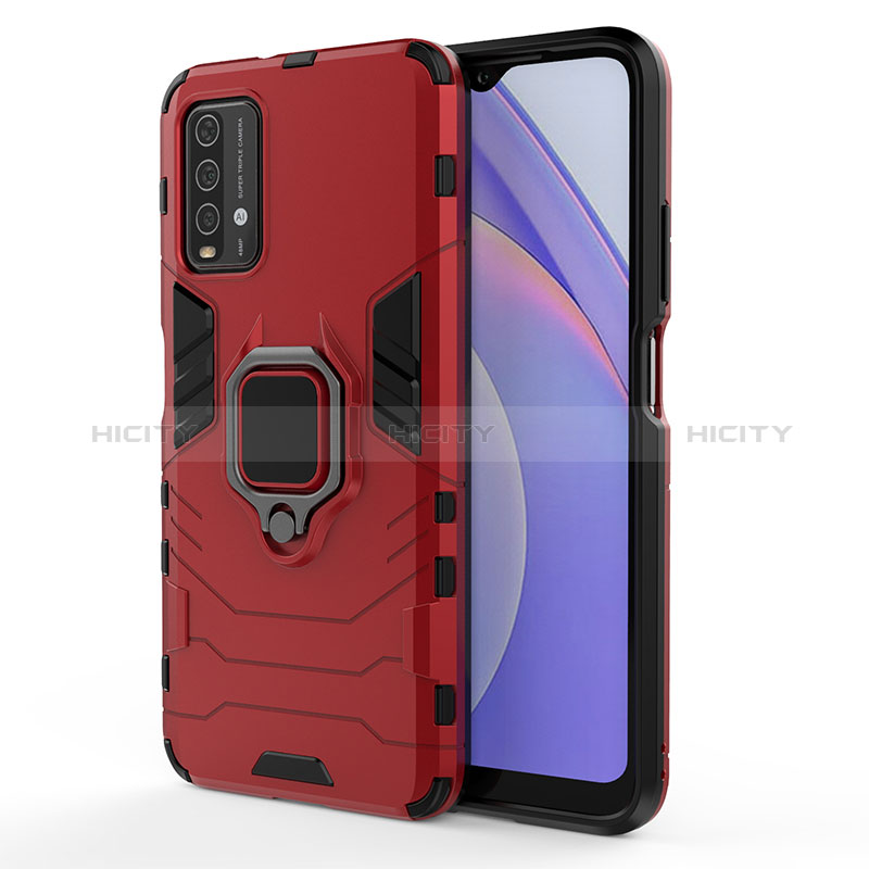 Custodia Silicone e Plastica Opaca Cover con Magnetico Anello Supporto KC1 per Xiaomi Redmi 9 Power Rosso