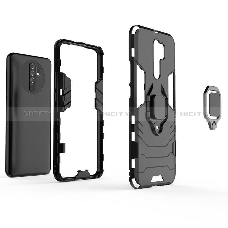 Custodia Silicone e Plastica Opaca Cover con Magnetico Anello Supporto KC1 per Xiaomi Redmi 9 Prime India